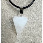 White Stone Point Pendant Necklace 24" Black Cord Boho Healing Gift N536