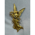 Gold Tone Angel Brooch Pin with Aurora Borealis Star Christmas 3" CP164