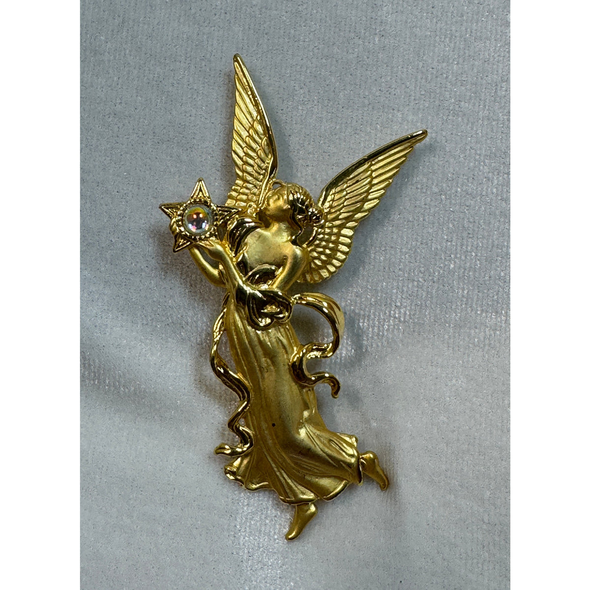 Gold Tone Angel Brooch Pin with Aurora Borealis Star Christmas 3" CP164