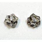 Silver Tone Rhinestone Rose Flower Post Earrings Sparkly Studs 1/2" E289