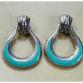 Vintage Turquoise Enamel Open Teardrop Post Earrings Silver Tone 1.5" E508