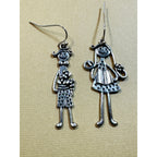 Silver Tone Boy & Girl Dangle Earrings Whimsical Family Earrings Cute E312