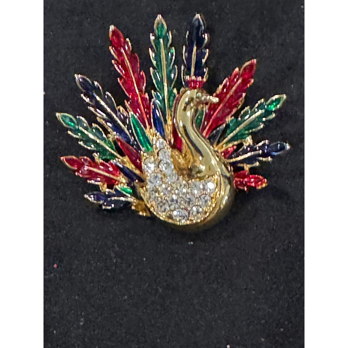 Colorful Peacock Bird Rhinestone Gold-Tone Pin  Brooch Vintage Style CP142