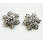 Silver Tone Rhinestone Flower Post Earrings Sparkly Crystal Studs 5/8" E292