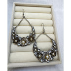 Vintage Rhinestone Faux Pearl Statement Earrings 3" Floral Dangle Silver  E614