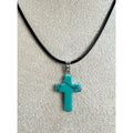 FauxTurquoise Cross Pendant Necklace 24" Black Cord Christian Gift Boho N530
