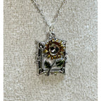 New Sunflower Pendant Necklace Silver Tone Floral Charm 20" Chain 1.25" N446