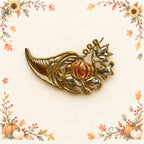 Gold Tone Cornucopia Brooch Copper Pumpkin Fall Harvest Thanksgiving Pin CP211