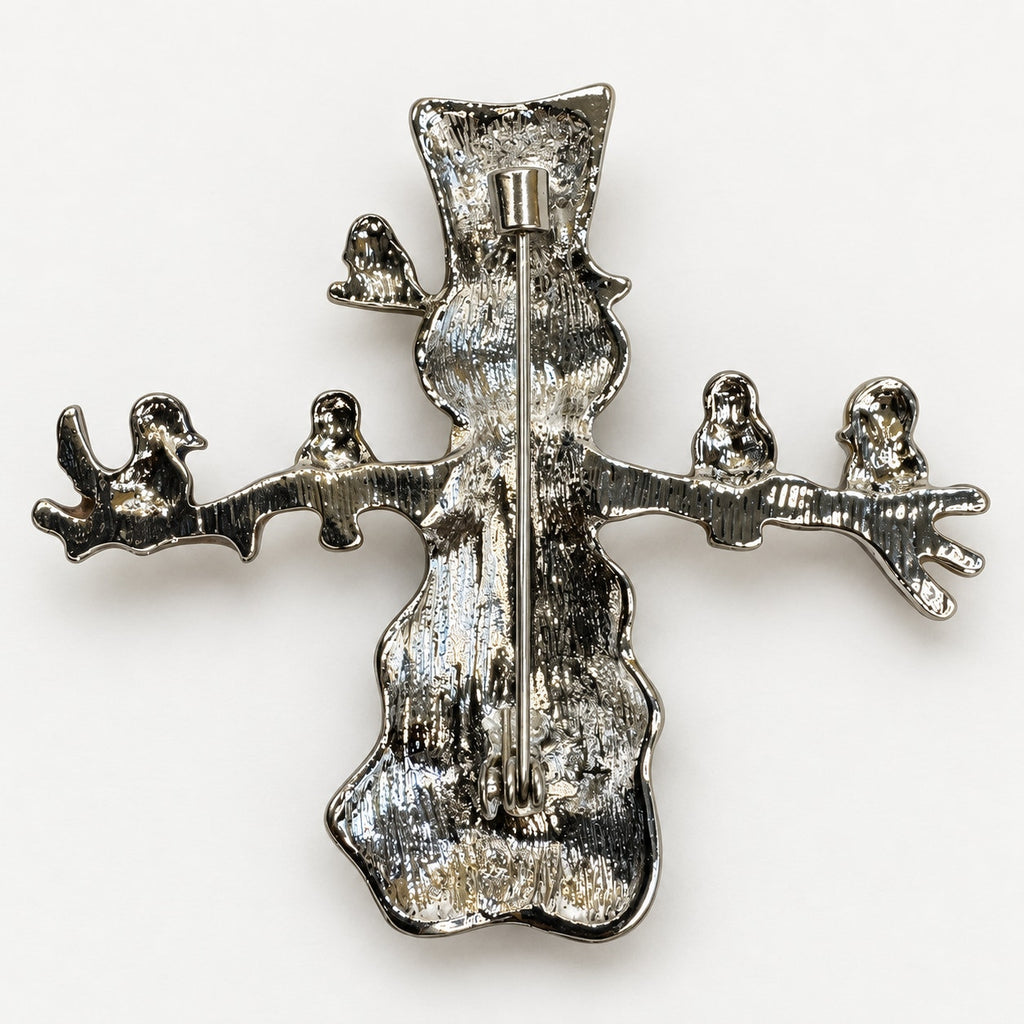 Snowman Brooch Pin Birds on Branch Rhinestone Christmas Holiday Jewelry CP175