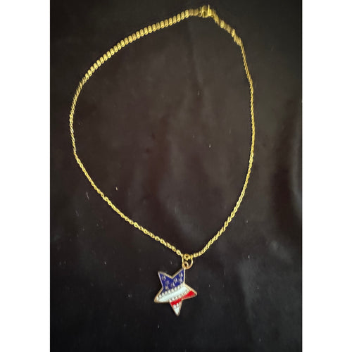 Americana Star Rhinestone Necklace Red White Blue Patriotic 22 inch N278