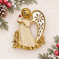 Vintage Christmas Angel Brooch Gold Tone Enamel Rhinestone Candle Pin CP258