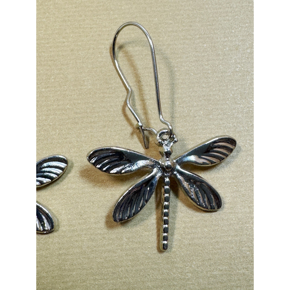 Silver Firefly Dangle Earrings Dragonfly Insect Drop Earrings 1.75" E305