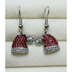 New Christmas Santa Hat Rhinestone Dangle Earrings Red White Holiday 1 Inch E494