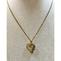 Vintage Heart Rhinestone Necklace Rainbow Crystal Pendant 18" Gold Chain N432