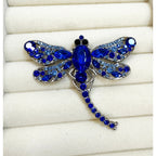 Blue Rhinestone Dragonfly Brooch Pin Gunmetal Gray Crystal Insect 2" CP253