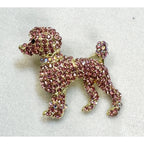 New Pink Rhinestone Poodle Brooch Pin Pendant Gold Dog Puppy Crystal 2"  CP199