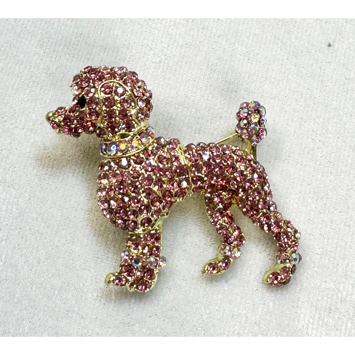New Pink Rhinestone Poodle Brooch Pin Pendant Gold Dog Puppy Crystal 2"  CP199