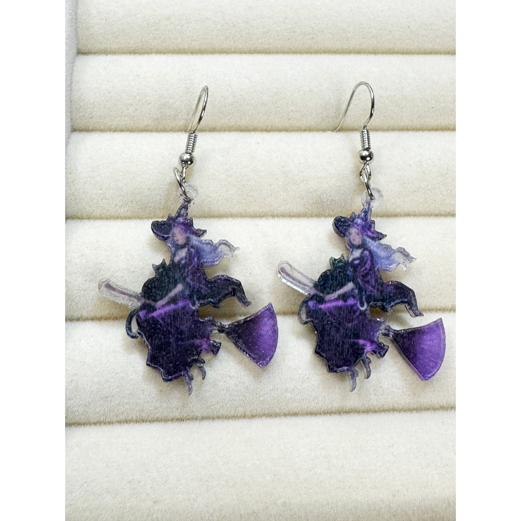 New Halloween Purple Witch Acrylic Dangle Earrings Spooky Costume Jewelry E480
