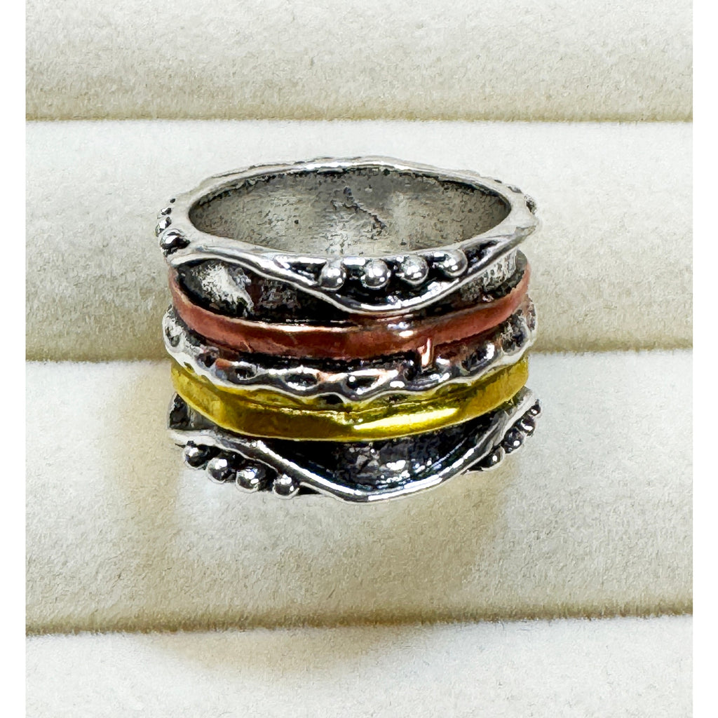 Size 10 Boho Wide Band Ring Silver Gold Copper Textured Statement Ring 1/2" B006