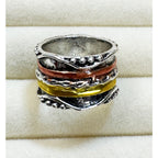 Size 10 Boho Wide Band Ring Silver Gold Copper Textured Statement Ring 1/2" B006