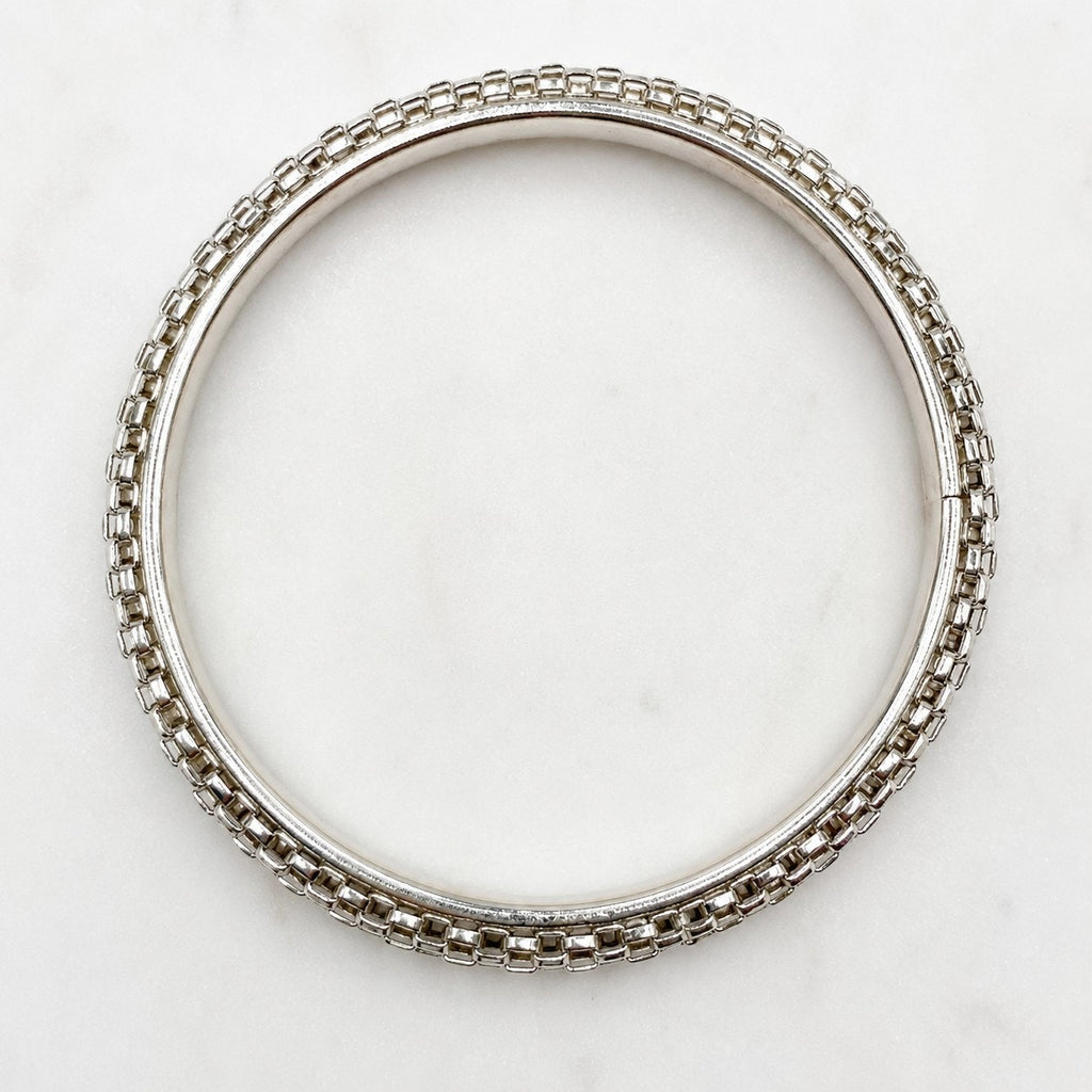 Silver Tone Woven Mesh Bangle Bracelet Textured Basket Weave Jewelry B170