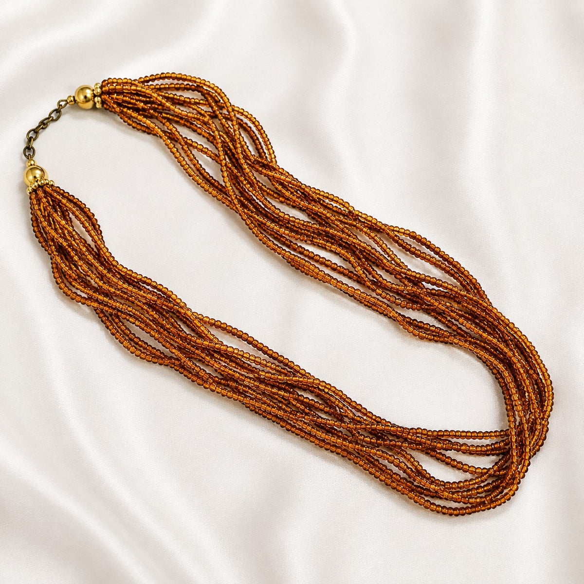 24 Inch Multi Strand Wooden Bead Necklace Brown Boho Statement N648