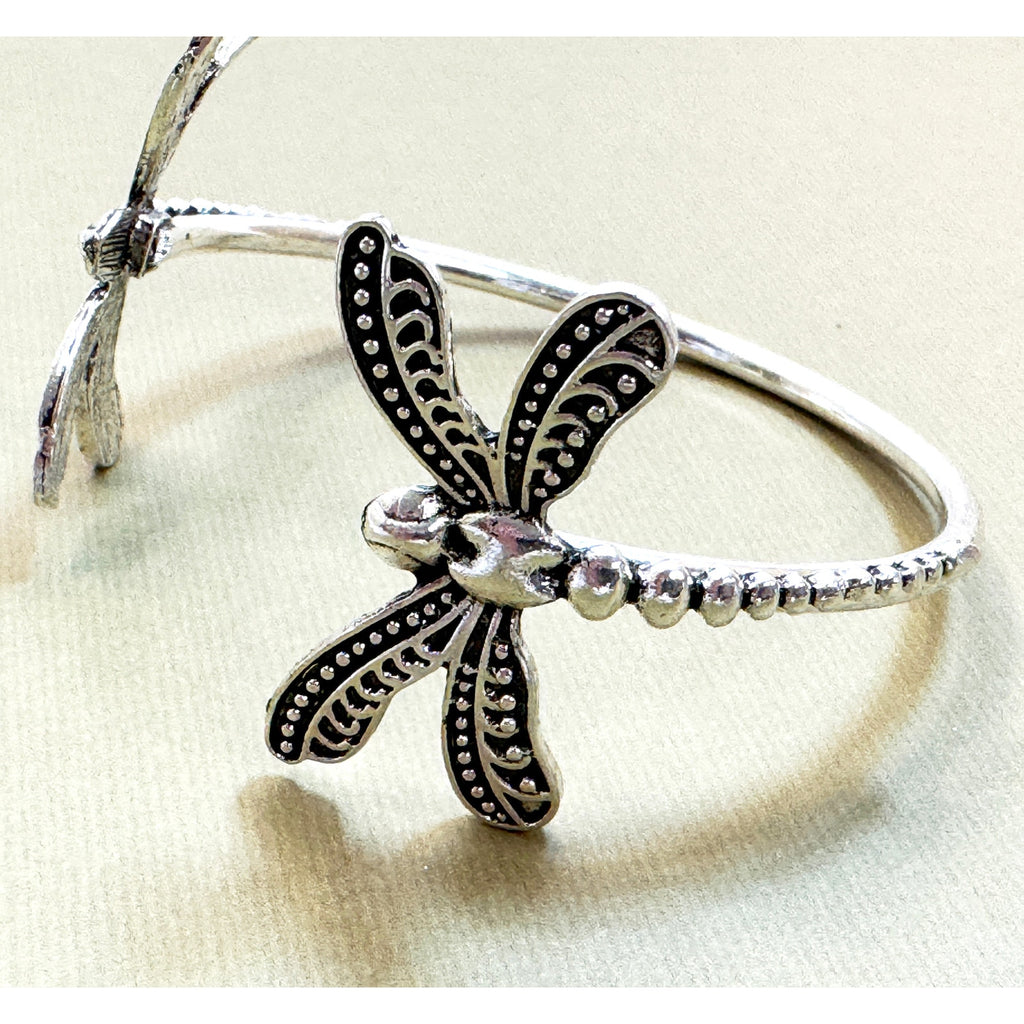 Silver Dragonfly Cuff Bracelet Adjustable Insect Nature Boho 1.5 Inch B146