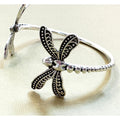 Silver Dragonfly Cuff Bracelet Adjustable Insect Nature Boho 1.5 Inch B146
