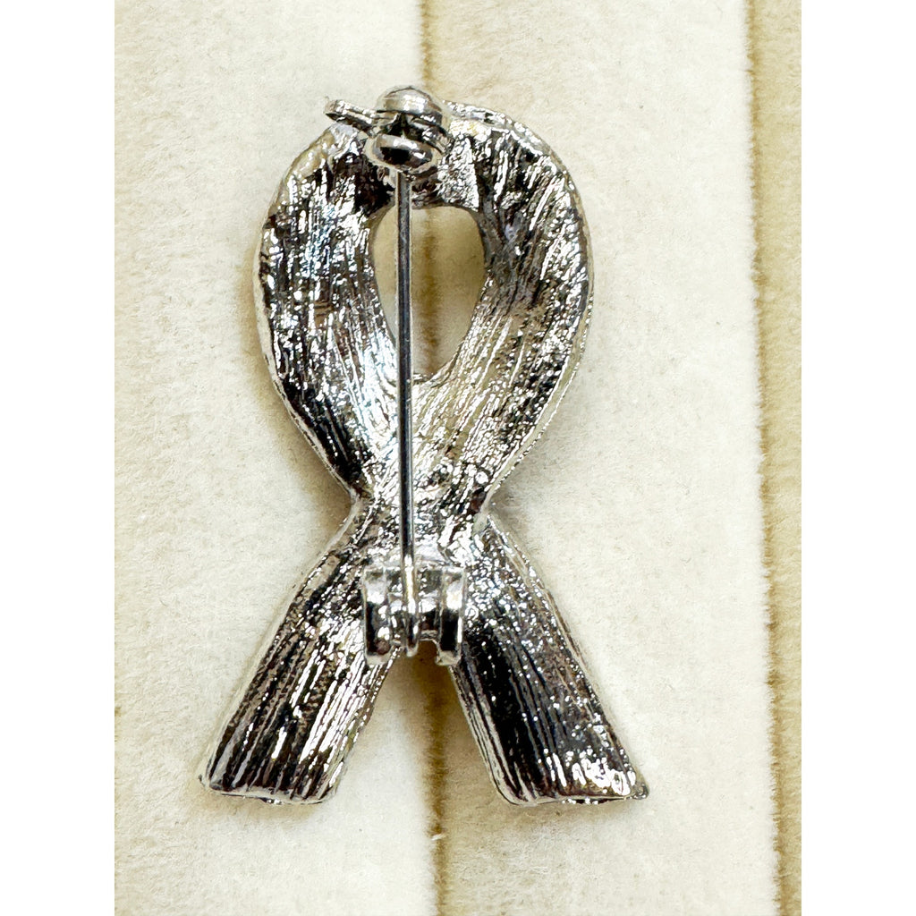 Pink Rhinestone Breast Cancer Awareness Ribbon Brooch Pin Silver 1.25"  CP 187