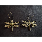 New Antiqued Bronze Dragonfly Dangle Earrings E196