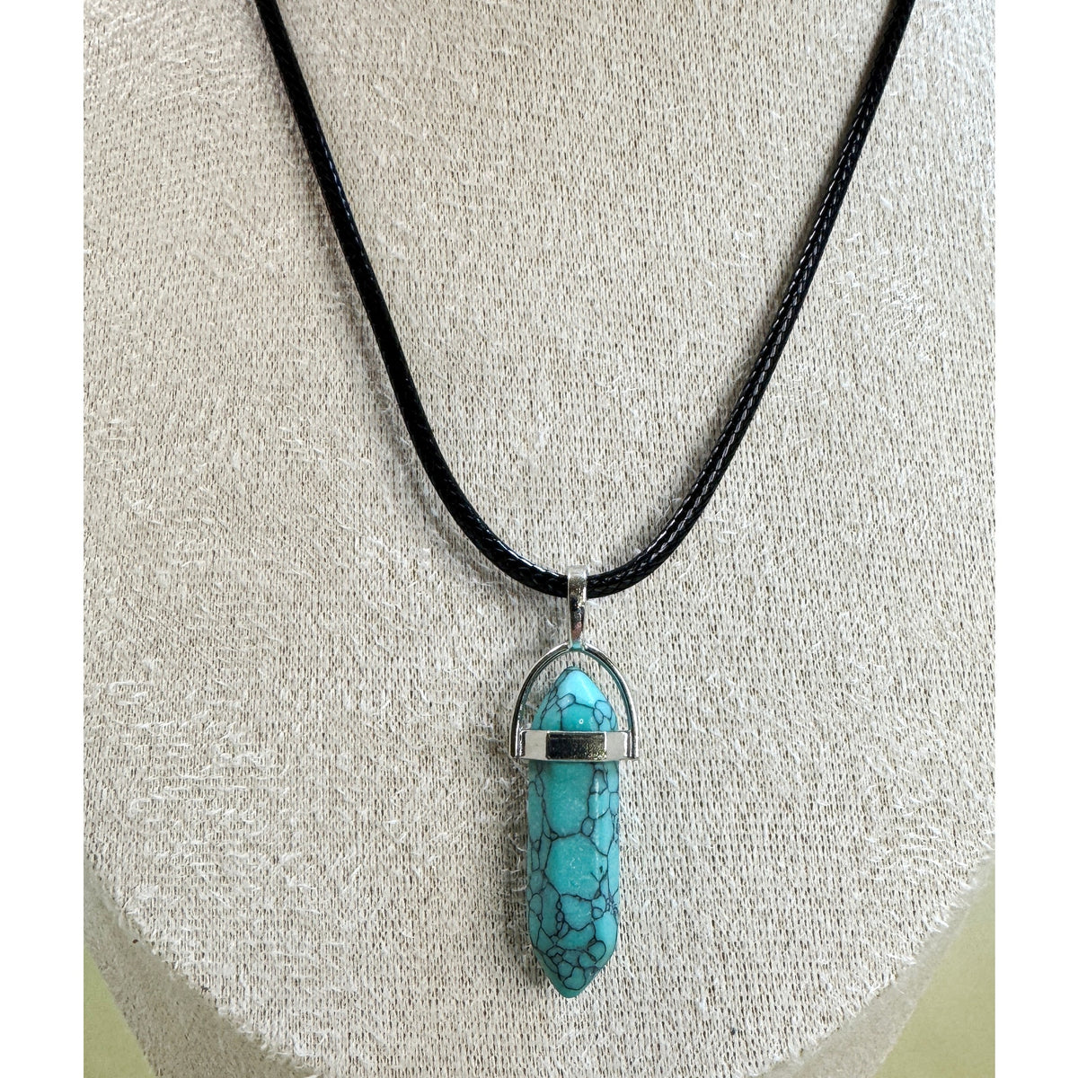 Turquoise Bullet Pendant Necklace 24" Black Cord Boho Western Gift N531