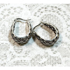 New Silver Textured Hoop Earrings 3/4 x 1/2 Inch Woven Braided Design E297
