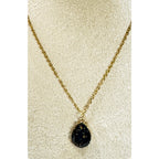 Black Teardrop Crystal Necklace Gold Tone Elegant Statement Pendant N434