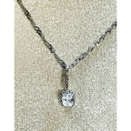 Vintage Large Clear Rhinestone Pendant Silver Tone 18" Chain Statement N454