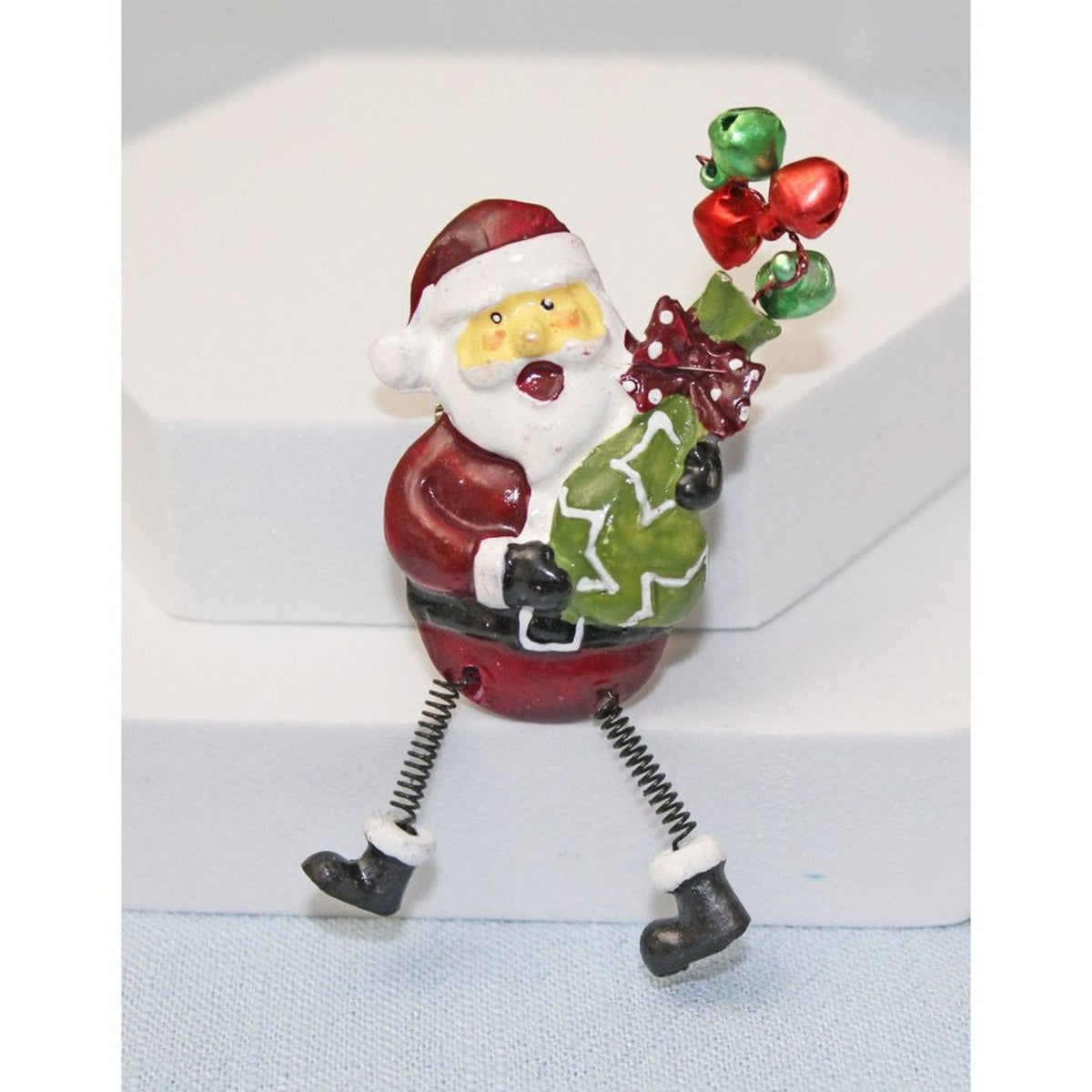 Very Cute Santa Clause Pin Brooch with Wiggly Legs and Jingle Bells CP94