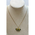 Butterfly Enamel Pendant Necklace Gold Tone 18-20 inch chain New Floral N388