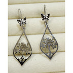New Stainless Steel Tree of Life Dangle Earrings 1.75" Floral Cut Out E604