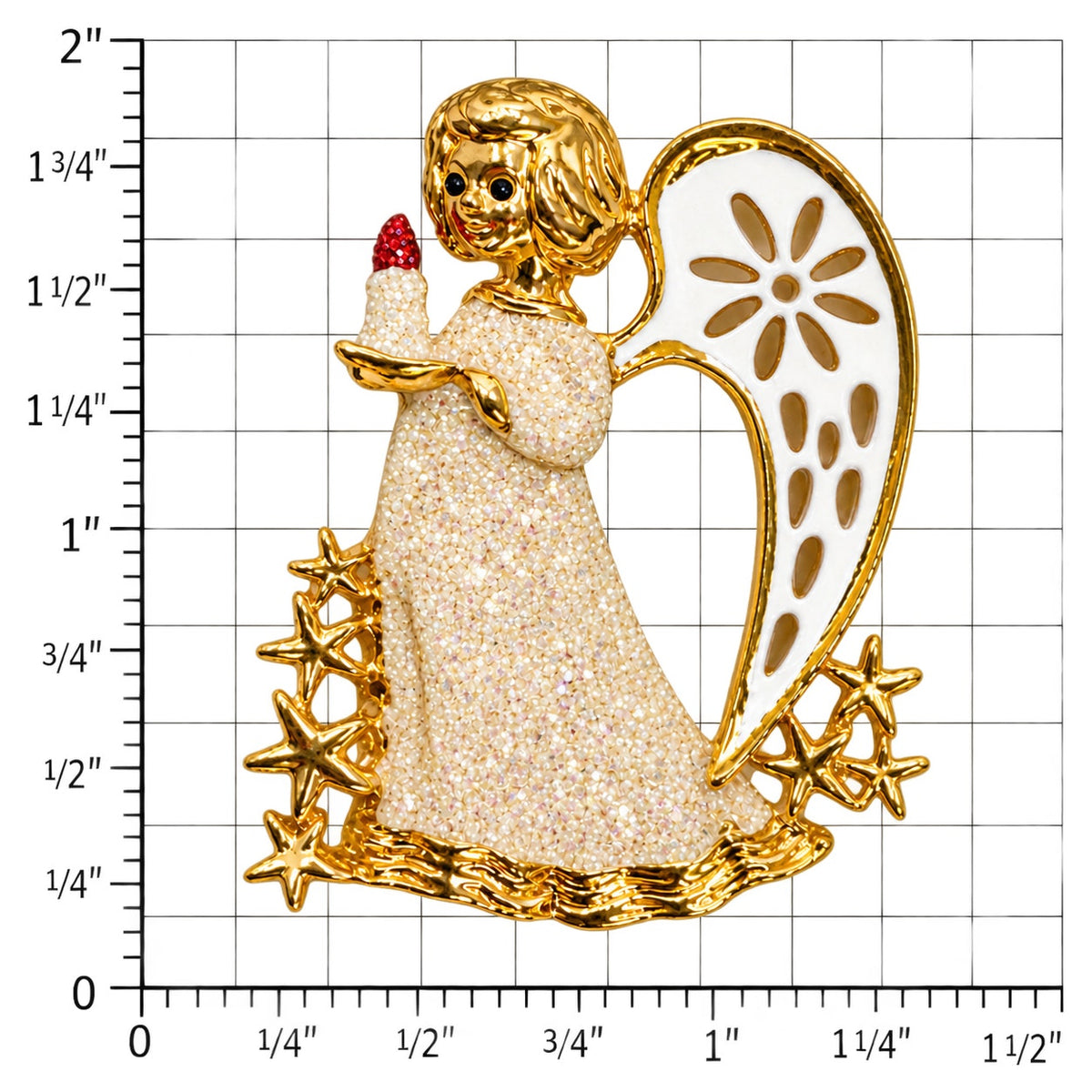 Vintage Christmas Angel Brooch Gold Tone Enamel Rhinestone Candle Pin CP258