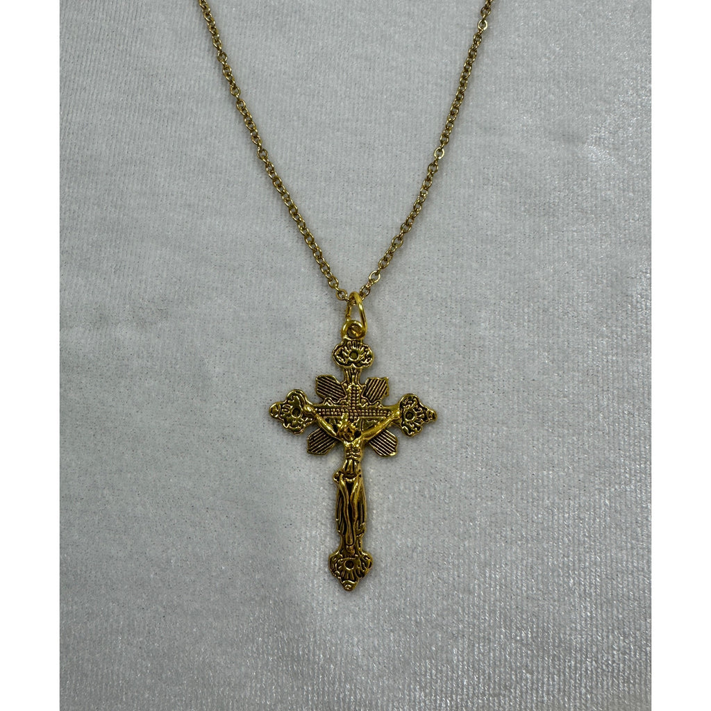 Gold Tone Cross Necklace 18-20 Inch Chain Christian Faith Jewelry N286