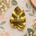 Green Enamel Double Leaf Brooch Gold Tone Textured Botanical Vintage Pin CP208