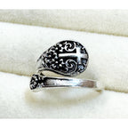 Silver Cross Adjustable Ring Christian Faith Filigree Wrap New  R010