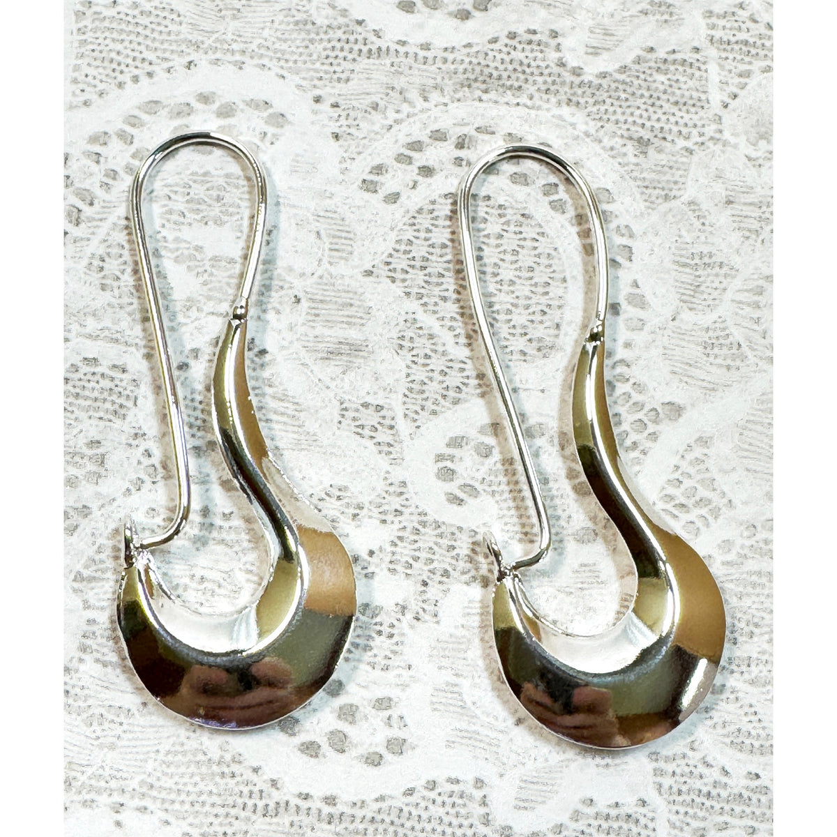925 Silver Plated Modern Dangle Earrings 2.5 Inch Long Contemporary  E296