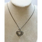 Vintage Double Heart Rhinestone Pendant Necklace Silver Tone 20" Chain N453