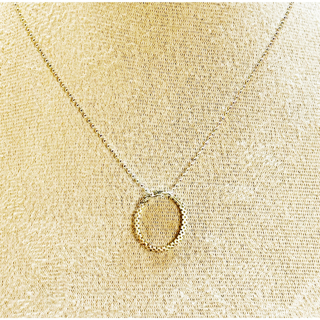 Silver Circle Pendant Necklace 20" Ball Chain Minimalist Pre-Loved  N459