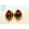 Vintage Gold Tone Pink Rhinestone Screw Back Earrings 5/8" Retro Jewelry E507