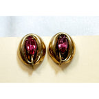 Vintage Gold Tone Pink Rhinestone Screw Back Earrings 5/8" Retro Jewelry E507