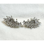 Rhinestone Floral Climber Earrings Silver Tone Crystal Leaf Vine Posts  E288