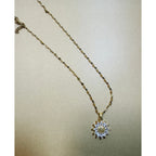 Gold Tone Sunflower Necklace with Clear Rhinestone Pendant 16-18" Chain New N305