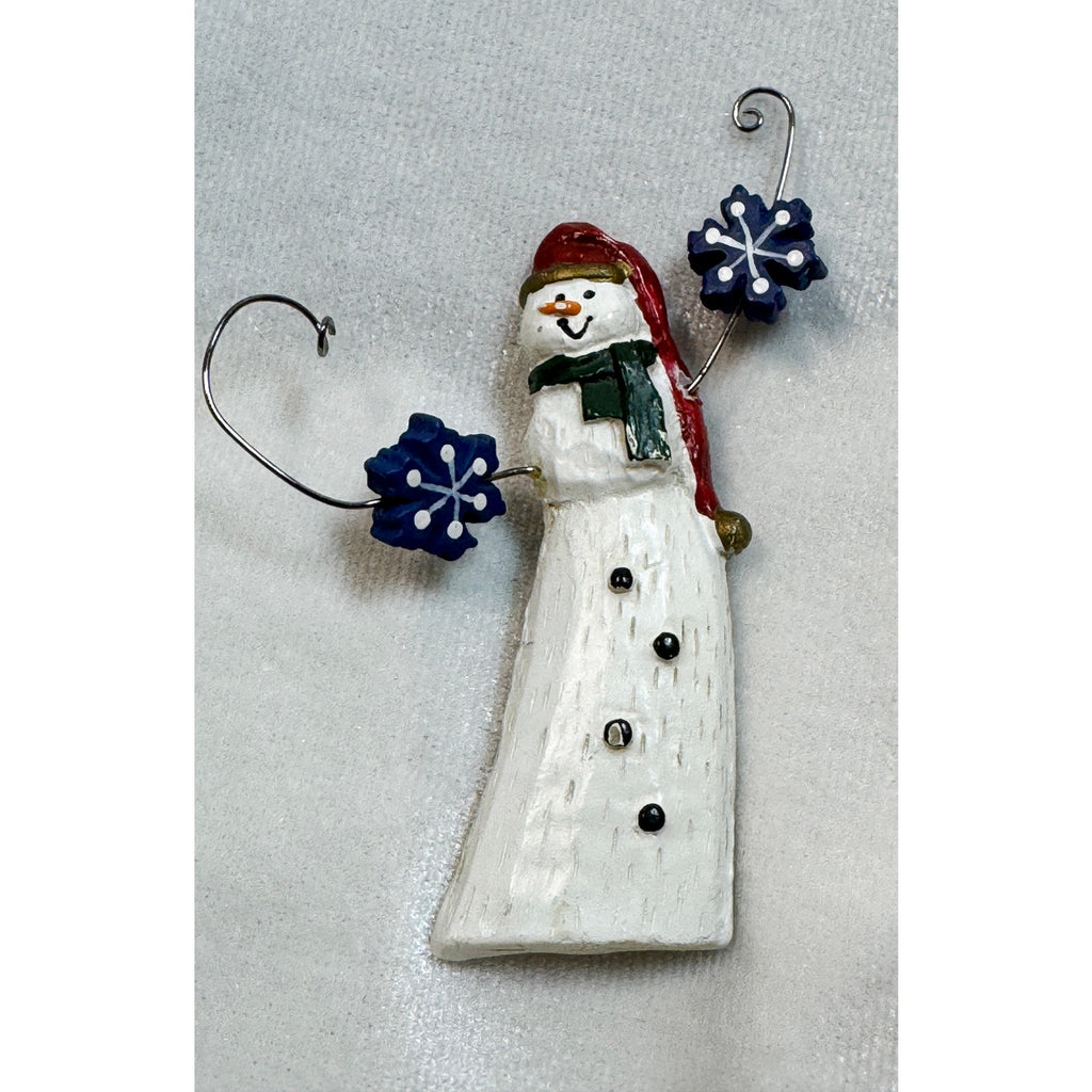Vintage Folk Art Snowman Brooch Pin Wood Look Christmas Winter Holiday CP187