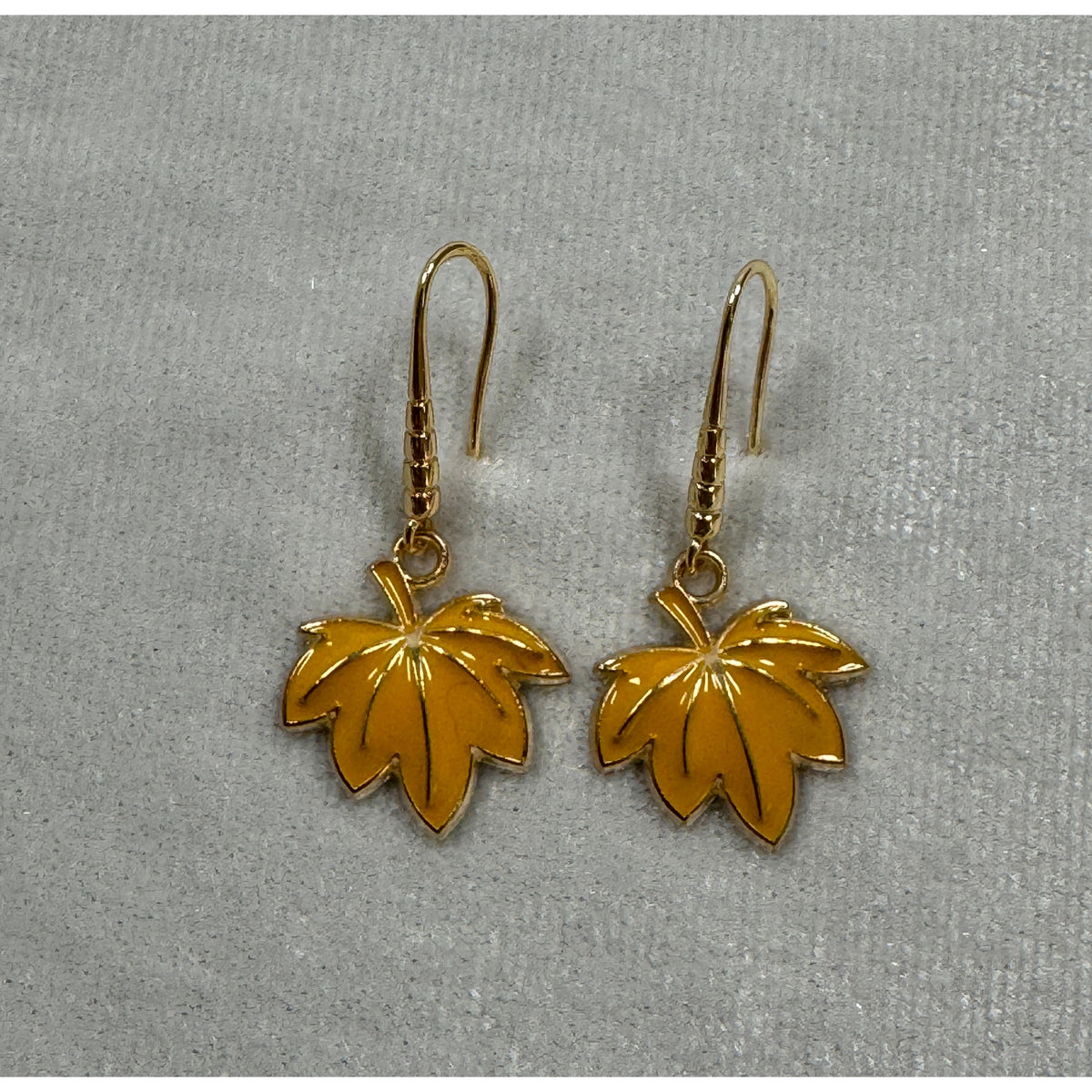 Yellow Maple Leaf Dangle Earrings Fall Autumn Nature Jewelry E284